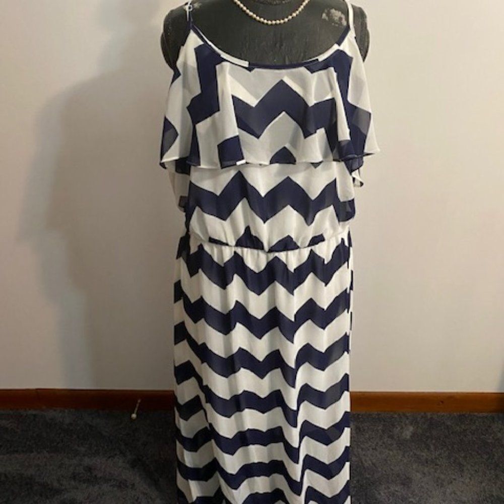 Heartsoul Blue, White zig zag dress, size 3X